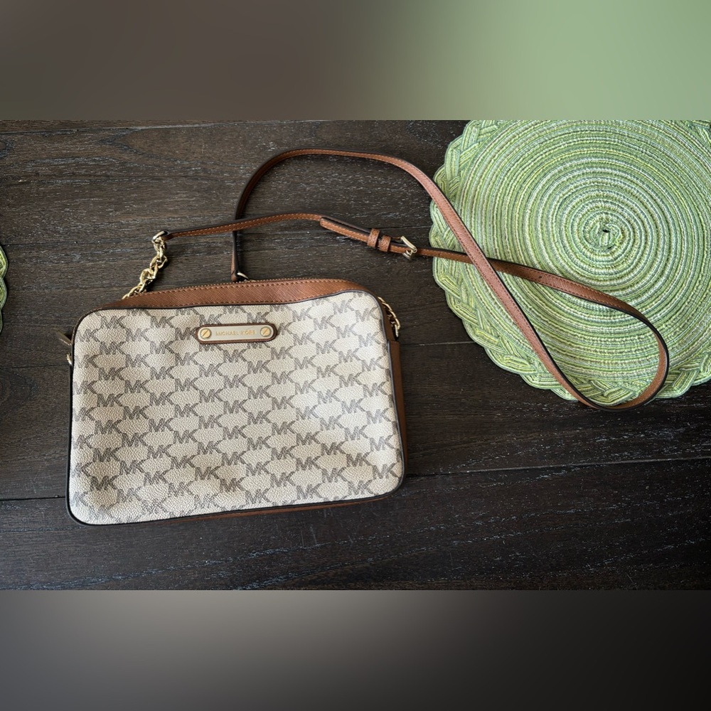 Michael Kors Brown Crossbody Purse with gold hardware